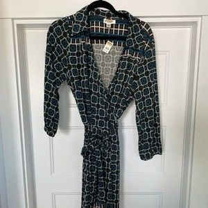 NWT Vintage Rare Talbots Faux Geo Print Wrap Dress, Size 18 Brown Blue